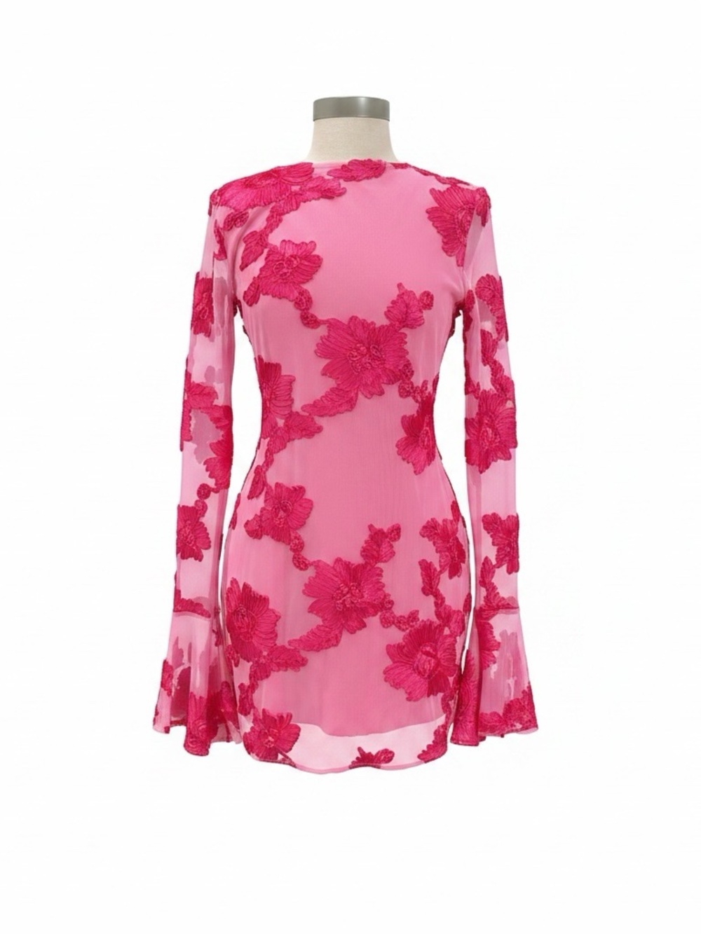 Commense Romance Pink Floral Backless Mesh Dress Size L NWT